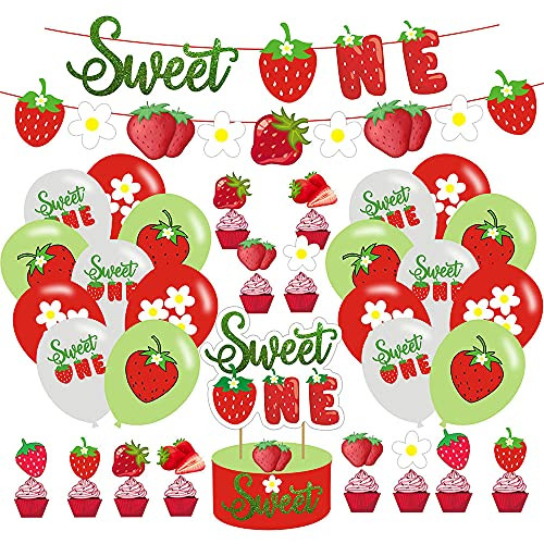 Strawberry 1st Birthday Party Supplies, Berry Sweet One Birthday Party Decorations for Girl, Sweet One Balloon Banner Cake Topper Happy Birthday Banner Summer Fruit Party Decorations Strawberry 1st Birthday Party Supplies, Berry Sweet One Birthday Party Decorations for Girl, Sweet One Balloon Banner Cake Topper Happy Birthday Banner Summer Fruit Party Decorations