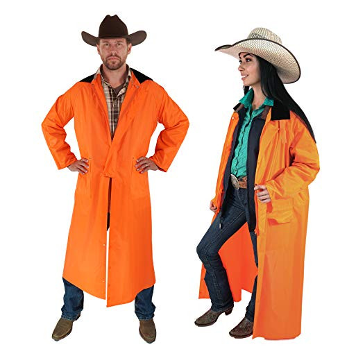 Southwestern Equine The American Cowboy Blaze Safety Saddle Slicker - Rain Coat Duster Waterproof Full Length Light Weight (Blaze Orange, Medium)