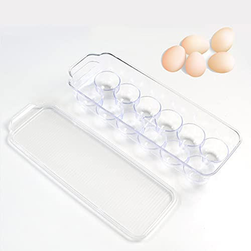 OKJ Egg Storage Holder - 12 Grid Deviled Egg Tray with Lid Egg Holder for Refrigerator Kitchen Egg Carrier with Lid Fridge Egg Dispenser Transparency -M-