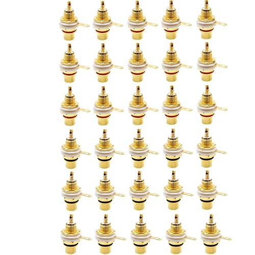 Gold Plated Female RCA Panel Mount Chassis Socket Plug Jack Connector Red Black - ?30 Pcs?