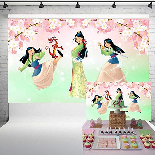 Mulan Birthday Party Supplies Photography Backdrop 5x3ft Little Princess Girls Birthday Party Banner Decoration Background 53