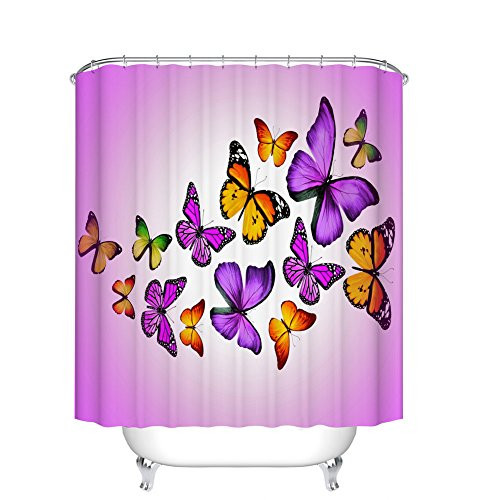 Fangkun Shower Curtain Art Bathroom Decor Flying Butterflies - Waterproof Mildew Resistant - Polyester Fabric Bath Curtains Set - 12pcs Shower Hooks - Pink Purple and Orange (72 x 72 inches, YL099#) Fangkun Shower Curtain Art Bathroom Decor Flying Butterflies - Waterproof Mildew Resistant - Polyester Fabric Bath Curtains Set - 12pcs Shower Hooks - Pink Purple and Orange (72 x 72 inches, YL099#)