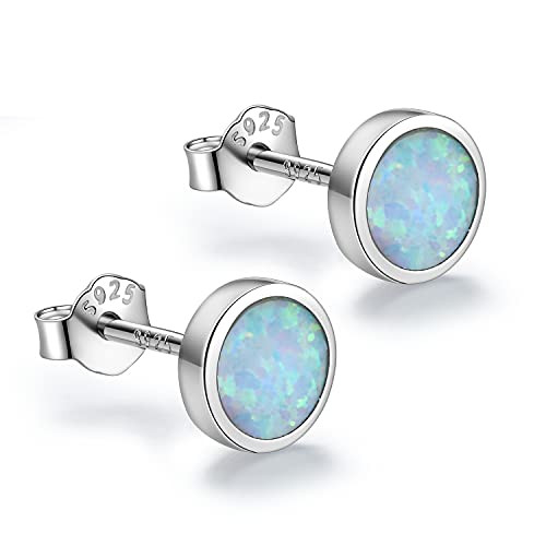 White Gold Plated Sterling Silver Opal Stud Earrings 3mm-8mm Options, Simulated Opal Dot Studs Hypoallergenic Jewelry -4mm-
