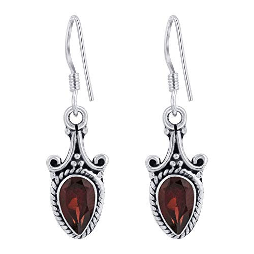 Pear Shape Garnet Gemstone Sterling Silver French Ear Wire Drop Earrings Pear Shape Garnet Gemstone Sterling Silver French Ear Wire Drop Earrings