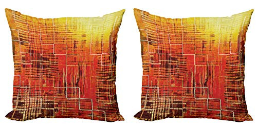 Ambesonne Burnt Orange Decorative Throw Pillow Case Pack of 2, Modern Mosaic Art Texture with Small Frames and Lines Fall Illustration, Couch Bedroom Living Room Cushion Cover, 16", Orange Yellow
