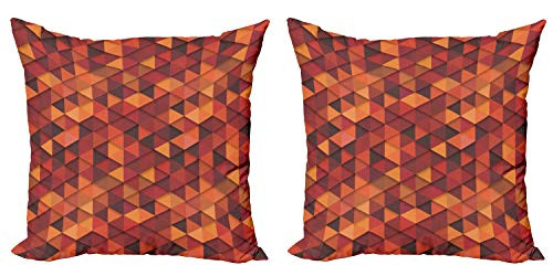 Ambesonne Orange Decorative Throw Pillow Case Pack of 2, Abstract Vector Retro Pattern of Triangles Modern Art Inspired Illustration, Couch Bedroom Living Room Cushion Cover, 16", Orange and Brown