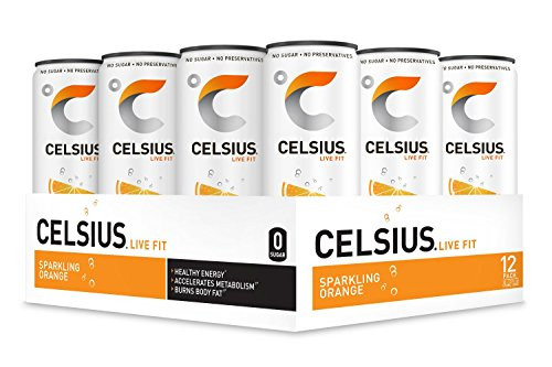 CELSIUS Sparkling Orange Fitness Drink, ZERO Sugar, 12oz. Slim Can, 12 Pack