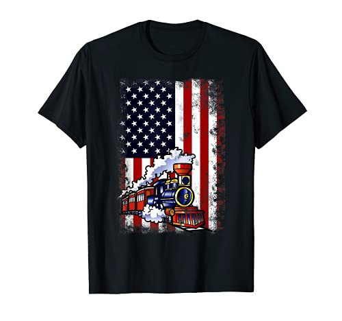 Train Locomotive Engine American Flag 4th of July T-Shirt Train Locomotive Engine American Flag 4th of July T-Shirt