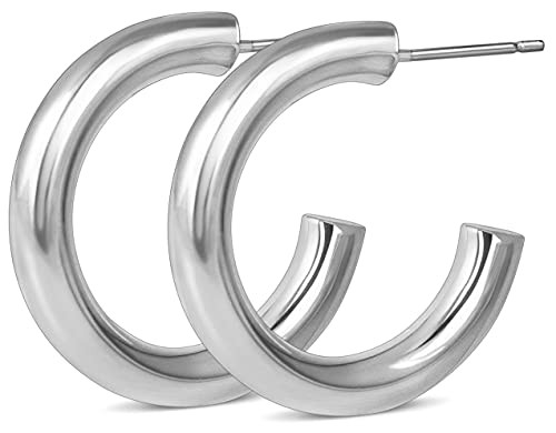 White Gold Hoop Earrings for Women | 14 Karat Gold Hoop Earrings Set, Small Gold Hoop Earrings for Women 14k Real Gold, Tiny Gold Hoop Earrings, Small Gold Hoops Earrings for Women | 15mm