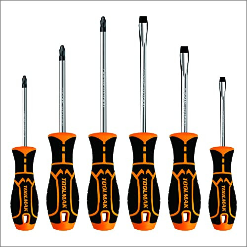 Screwdriver Set TOOLMAK 6PCS Professional Magnetic Tip Screwdriver Kit with 3 Slotted Tips and 3 Phillips Non-Slip Handle for Home Repair Improvement Craft and More