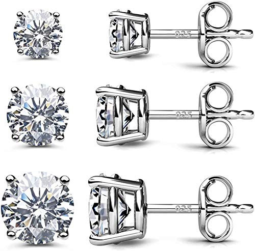 JINEAR 925 Sterling Silver CZ Stud Earrings for Women Hypoallergenic Round Cubic Zirconia Ear Stud Set?3 Pairs- JINEAR 925 Sterling Silver CZ Stud Earrings for Women Hypoallergenic Round Cubic Zirconia Ear Stud Set?3 Pairs-