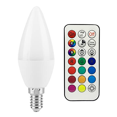 3W RGB E14 Candelabra LED Bulb with Remote Control RGB Light Bulb Dimmable Color Changing Candle Light Bulb for Home Decoration/Bar/Party/KTV Mood Ambiance Lighting RGB plusCool White