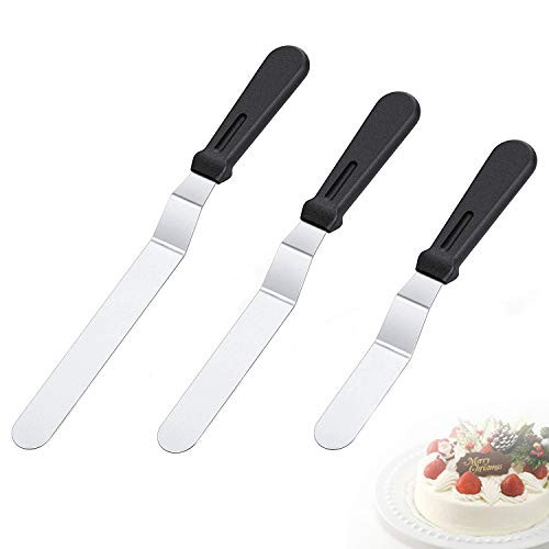 Offset Spatula for Baking Set with 6", 8", 10" Blade Icing Spatula, Icing Cake Knife, Stainless Steel with PP Plastic Handle Angled Cake Spatula Icing Smoother Decorating Frosting Spatula Set of 3
