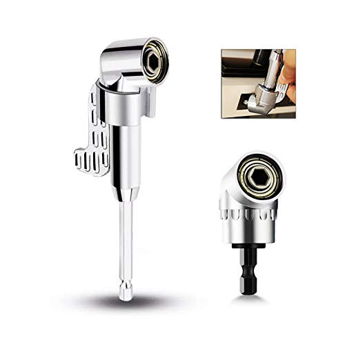 Right Angle Drill Attachment, 105 Degree Right Angle Drill Bit Adapter, 2 PCS Angled Screwdriver for Tight Space -LONG and SHORT--Silver