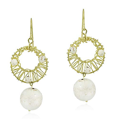 Beautiful Mystery Reconstructed White Howlite  and  Brass Wire Dangle Earrings