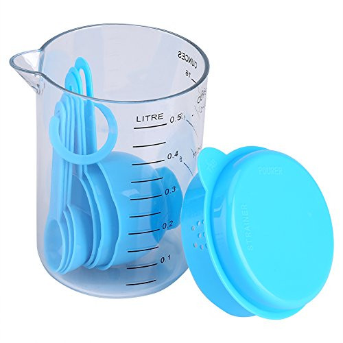 Plastic Measuring Cups with Measuring Spoons, 7Pcs Measuring Cups and Spoons Set, 6Pcs Measuring Spoon Set and Measuring Cup for Kitchen