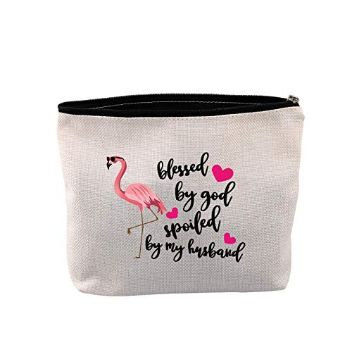 LEVLO Flamingo Lovers Gifts Blessed by god spoiled by my husband Cosmetic Bags Flamingo Printed Wife Blessing Gift -Blessed by god-