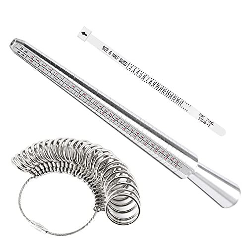 Moniel Aluminium Ring Sizer Mandrel Metal Ring Sizer Finger Sizing Stick Mandrel Tool with Ring Sizer Gauge Set Measuring Tape for Ring Size Measurement