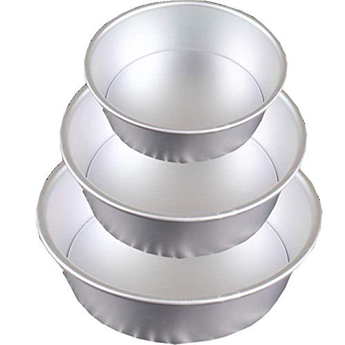 POKALI 3 Pack Non-Stick Deep Aluminum Round Cake Pan, Aluminum Round Cake Pan with Removable Bottom Cheesecake Pan Angel Food Cake Pan, 6'',8'',10''
