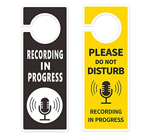 Recording in Progress - Please Do Not Disturb Sign, Plastic Door Knob Hanger Sign, Double Sided, 2 Pack