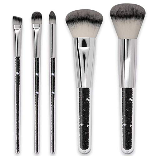 Beauty Tools 5 Makeup Brush Set Crystal Clear Handle Makeup Brush Set-Natural And Synthetic Hair--Includes Foundation-Contouring-Blending-Blush And Eyeshadow Brushes