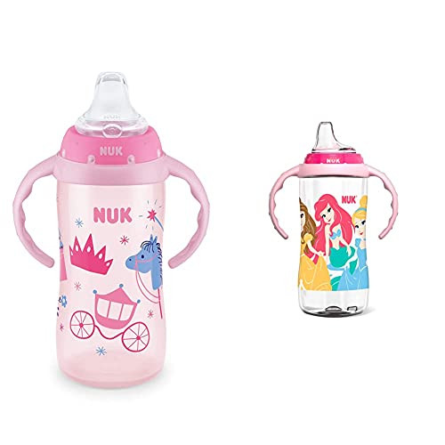NUK Learner Cup, Kingdom, Flowers,10 Ounce with NUK Disney Learner Cup, 10 Oz, Princess, 8 plus Months