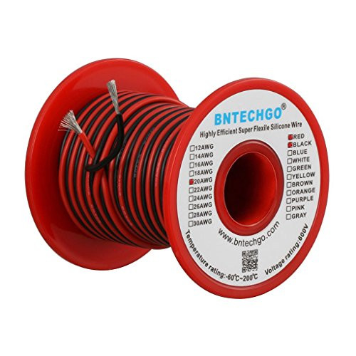 BNTECHGO 20 Gauge Silicone Wire Spool 50ft Red And 50ft Black 2 Separate Wires Flexible 20 AWG Stranded Copper Wire