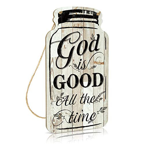 Putuo Decor God Mason Jar Sign, Farmhouse Decor, 8.3x4.5 Inches Rustic Wood Hanging Plaque for Home, Living Room, Kitchen, Bedroom - God is Good All The Time