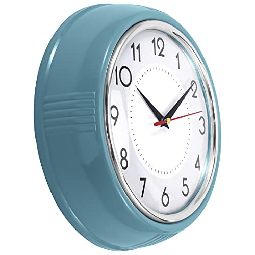 Lumuasky Retro Wall Clock 9.5 Inch Kitchen Vintage Design Round Silent Non Ticking Battery Operated Quality Quartz Clock-Blue-