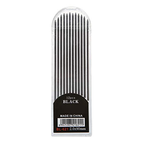 12Pcs Pencil Refills 2.0 mm Mechanical Pencil Black 2B Lead Refills Draft Drawing Writing Crafting Art Sketching School Stationery Office Supply