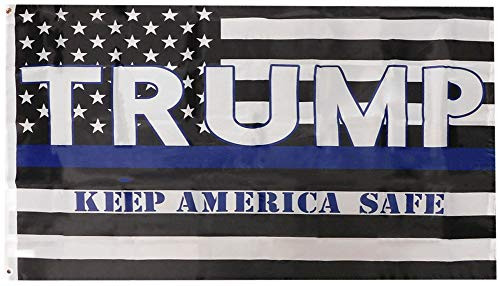 Trade Winds USA Thin Blue Line Trump Keep America Safe Premium Quality Heavy Duty Fade Resistant 150D Woven Poly Nylon 3x5 3'x5' Flag Banner