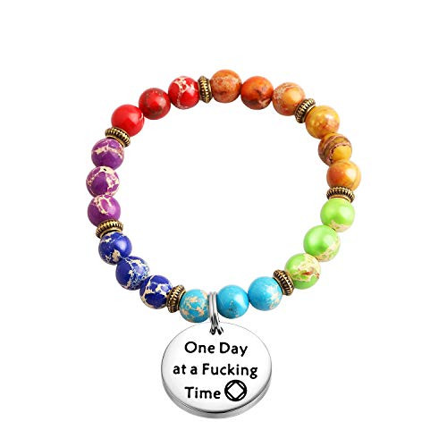 One Day At a Time Sobriety Gift Addiction Recovery Gift AA Gift Sobriety Gift 12 Step Gifts Alcoholics Anonymous AA NA Recovery Sobriety Anniversary Gift -rainbow Fucking NA Bracelet-