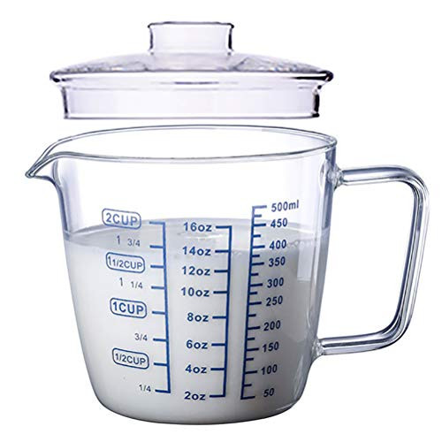 Goeielewe Glass Measuring Cup with Lid, Graduated Beaker Mug with Handle, Borosilicate Glass V-Shaped Spout Microwave Safe Scales Milk Cup for Cooking Baking -2cup/16oz/500ml- Goeielewe Glass Measuring Cup with Lid, Graduated Beaker Mug with Handle, Borosilicate Glass V-Shaped Spout Microwave Safe Scales Milk Cup for Cooking Baking -2cup/16oz/500ml-