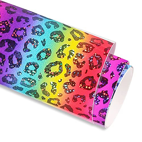 Leopard Print Vinyl Colorful Permanent Vinyl Roll 12inches by 6ft for Crafts,Signs,Scrapbook,Lettering,DIY Design for Decorations