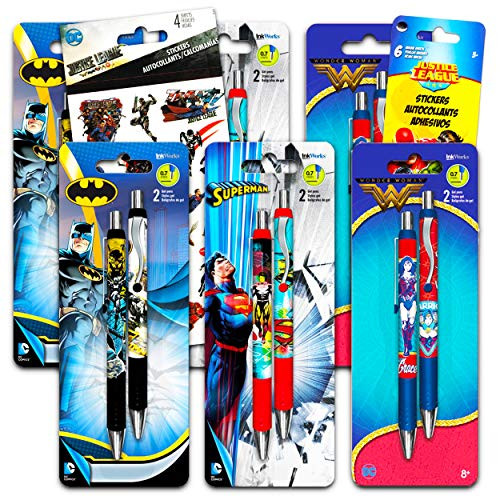 DC Comics Justice League Superman Batman Pens Value Bulk Pack Bundle ~ 12 Justice League Ballpoint Pens and Stickers -Superhero School Supplies, Office Supplies, Party Favors- DC Comics Justice League Superman Batman Pens Value Bulk Pack Bundle ~ 12 Justice League Ballpoint Pens and Stickers -Superhero School Supplies, Office Supplies, Party Favors-