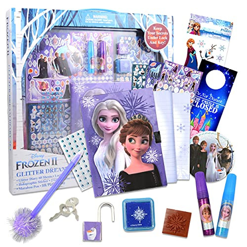 Frozen Glitter Diary Set in Box Frozen Craft Set ~ 15 plus Pc Frozen Diary Set with Notebook, Keys and Lock, Gem Stickers, Pen, and More -Frozen Arts and Crafts-