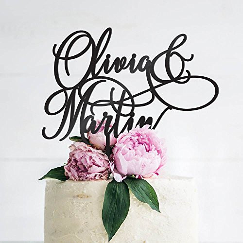 Personalized Wedding Cake Topper - Mr Mrs Cake Toppers w/Names - Custom Acrylic Cake Decorations, Rustic Wedding Cake Topper for Bride and Groom - 5 Colors