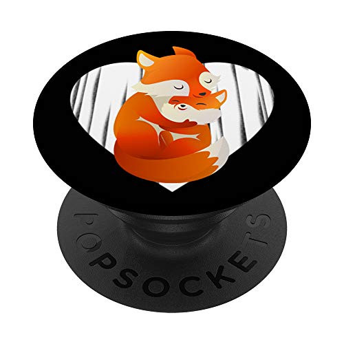 Red Fox Mom Baby Cute Foxes Hugging Mobile Gift Black PopSockets PopGrip: Swappable Grip for Phones  and  Tablets