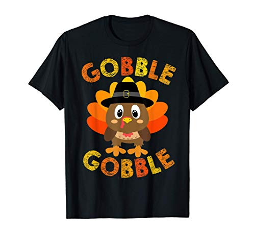 Cute Gobble Gobble Turkey Pilgrim Little Boys Thanksgiving T-Shirt