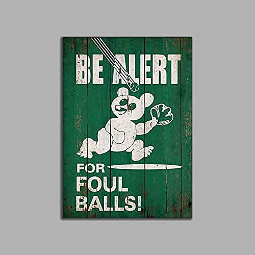 Yawhevg Quality Metal Wall Panel Wrigley Field Foul Ball Tin Sign Be Alert for Foul Balls Wall Plaque Outdoor Indoor Wall Panel Retro Vintage Mural Size 12x16 Inches