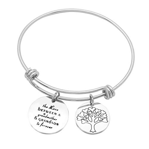 Eilygen Grandmother Gift Bangle Personalized Stainless Steel Expandable Wire Bangle Gift from Granddaughter Grandson -the Love between a Grandmother and Grandson is Forever-