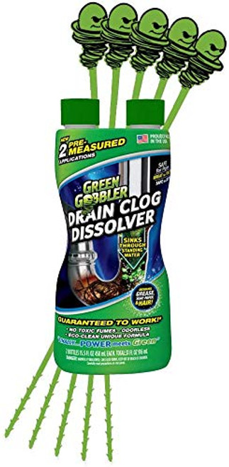Green Gobbler Drain Clog Remover with 5 Pack of Hair Snake Tools | Drain Opener | Drain Cleaner | Toilet Clog Remover