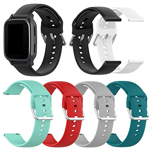 6-Pack Bands Compatible with Letsfit IW1 EW1 Smart Watch band, Replacement Quick Release Straps Soft Silicone Wristband for Women and Men-not for ID205L and ID205S- -Black/White/Gray/Red/Teal/Green, Small-5.1-7.5inch--
