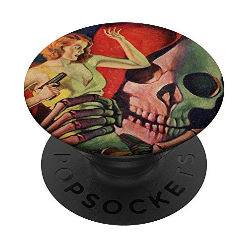 Vintage Creepy Skull Retro Sexy Pin Up Girl-Pinup Art Design PopSockets PopGrip: Swappable Grip for Phones  and  Tablets