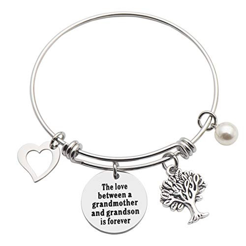 CHENVA Grandmother Bangle Bracelet Charm Expandable Wire Bangle with Family Tree Grandma Gift Grandmother Jewelry -The Love Between Grandmother and Grandson is Forever-