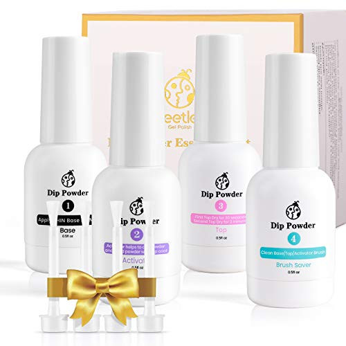 Beetles Dip Powder Gel Liquid Set with Base-Top Coat, Activator, and Brush Savor Dipping Powders Essentials Kit -Steps 1-4-, 0.5oz/Bot Dipping-Powder Acrylic Nail Manicure Pedicure