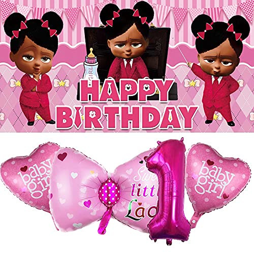 Boss Baby Girl 1st Birthday Decorations | Backdrop | African American | First | One | Black | Party Supplies | Favors | Banner | Balloons