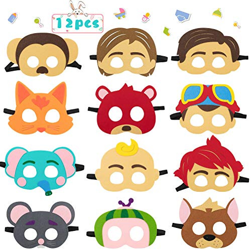 Haooryx 12Pcs JJ Melon Felt Masks Theme Party Supplies Costumes Parties Dress Up Favors Super Baby JoJo Masks Photo Booth Prop Cosplay Pretend Play Accessories Gift for Kids Boys Girls
