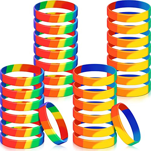 44 Pieces Gay Pride Wristbands 6 Colors LGBT Lesbian Rainbow Wristbands Silicone Sports Rubber Bracelets Rainbow Pride Wristbands Party Decorations Supplies for Parades, Rainbow Festival