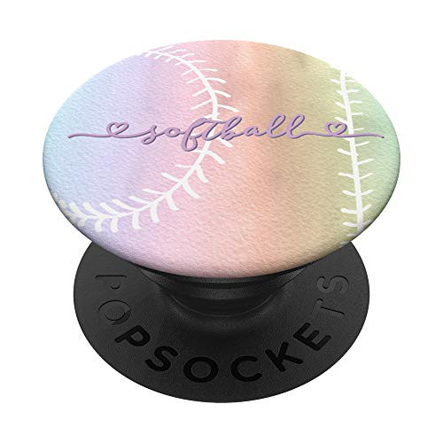 I Love Softball Pastel Rainbow Tie Dye Aesthetic PopSockets PopGrip: Swappable Grip for Phones  and  Tablets